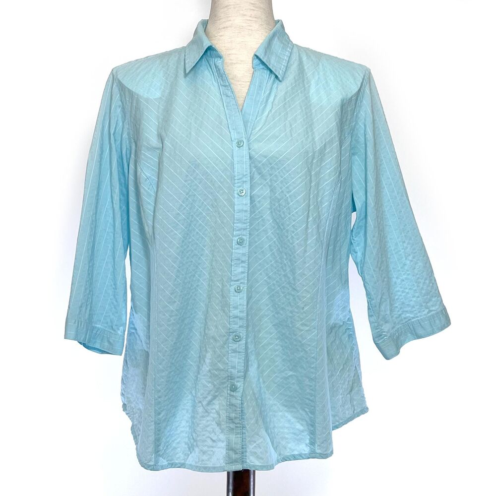 Columbia Plus Size Blue Stripe 3/4 Sleeve Blouse Top
